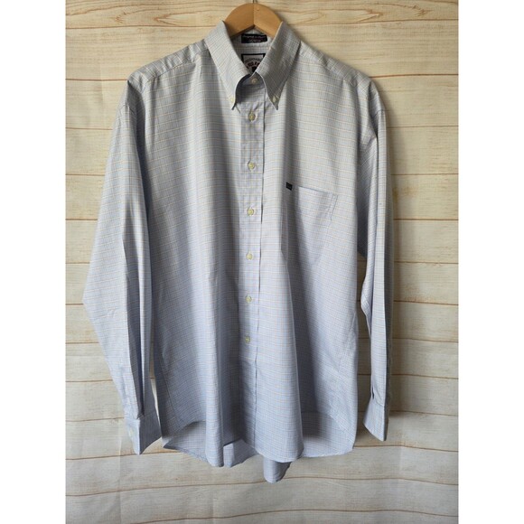 Faconnable Button Down Shirt Mens Large Blue Checkered Long Sleeve Cotton France - Picture 1 of 11